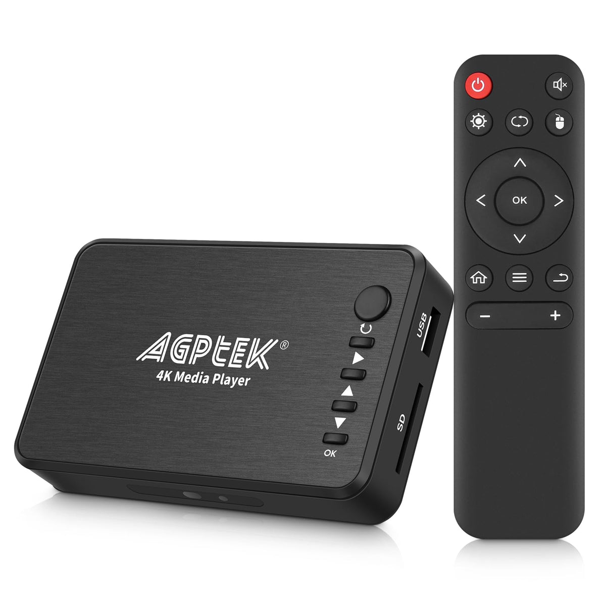 Agptek Updated 4K@30Hz Hdmi Tv Media Player With Hdmi/Av/Vga Output, Digital Mp4 Player For 14Tb Hdd/ 256G Usb Drive/Sd Card/H.2