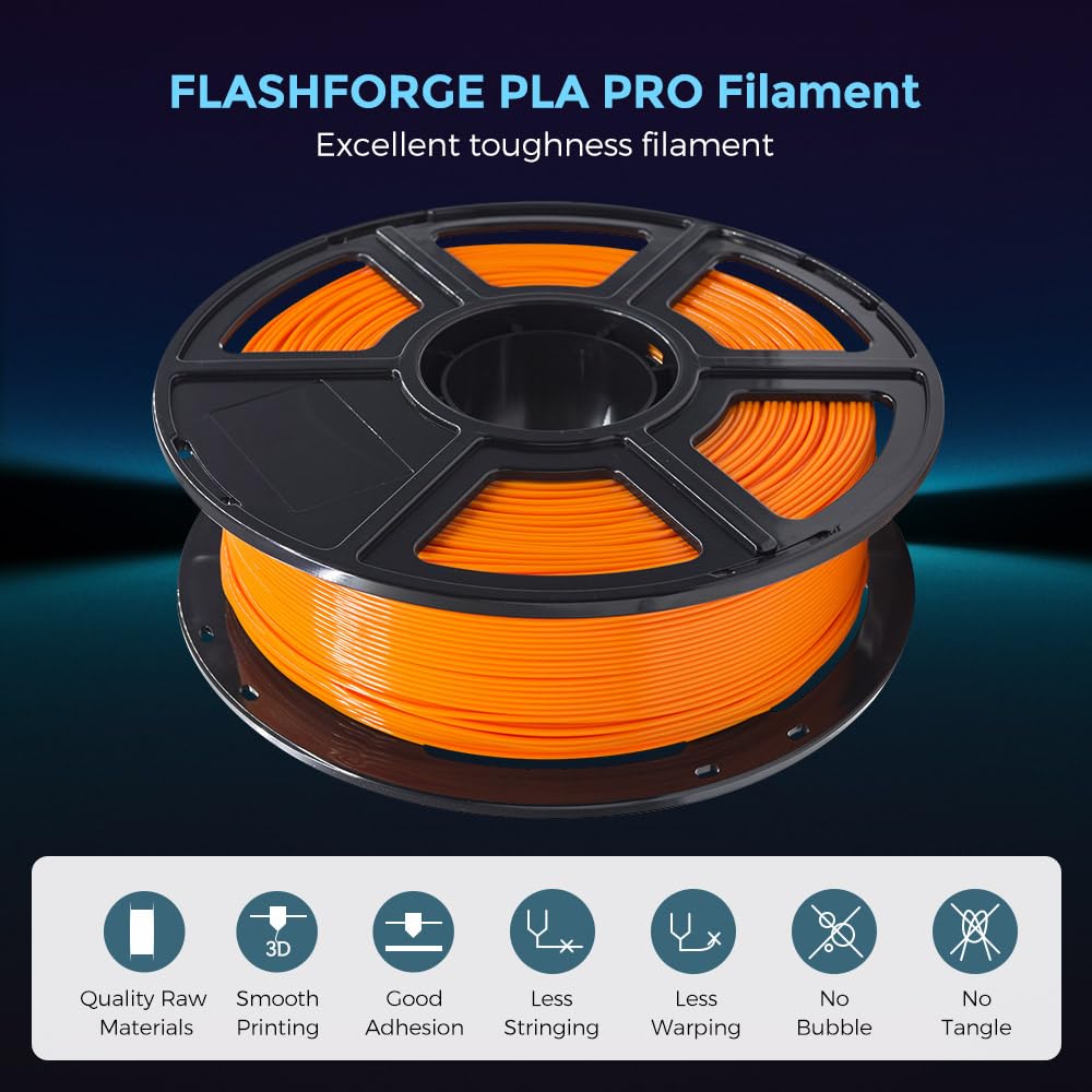 Flashforge 3D Printer Filament, Pla Pro Filament 1.75Mm, 1Kg Spool (2.2Lbs), Dimensional Accuracy +/  0.02Mm For Fdm 3D Printers