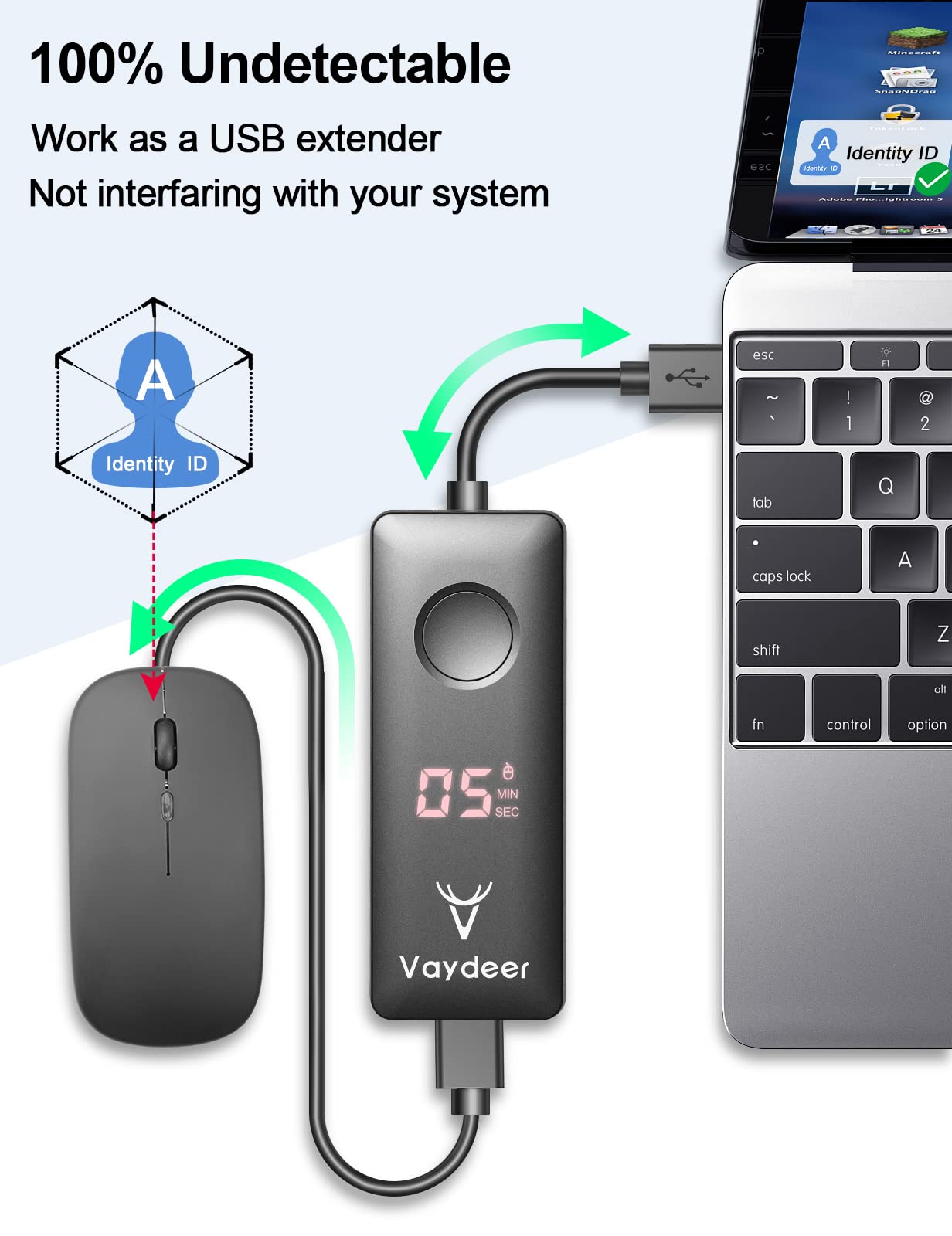 Vaydeer Automatic Mouse Jiggler Undetectable Mouse Mover Device With On/Off Switch,Simulate Mouse Movement To Prevent The Comput