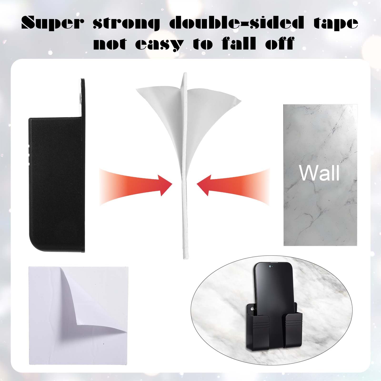 2 Pack Wall Mounted Phone Holder, Phone Stand Self Adhesive With Charging Hole, Compatible With All Smartphone Phones Cradle Bed