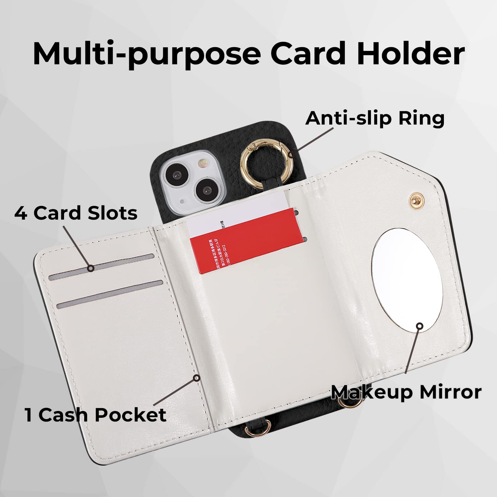 Handodo Wallet Case Compatible Iphone 12/Iphone 12 Pro,Women Vegan Leather Detachable Crossbody Phone Case With Rfid Blocking Ca