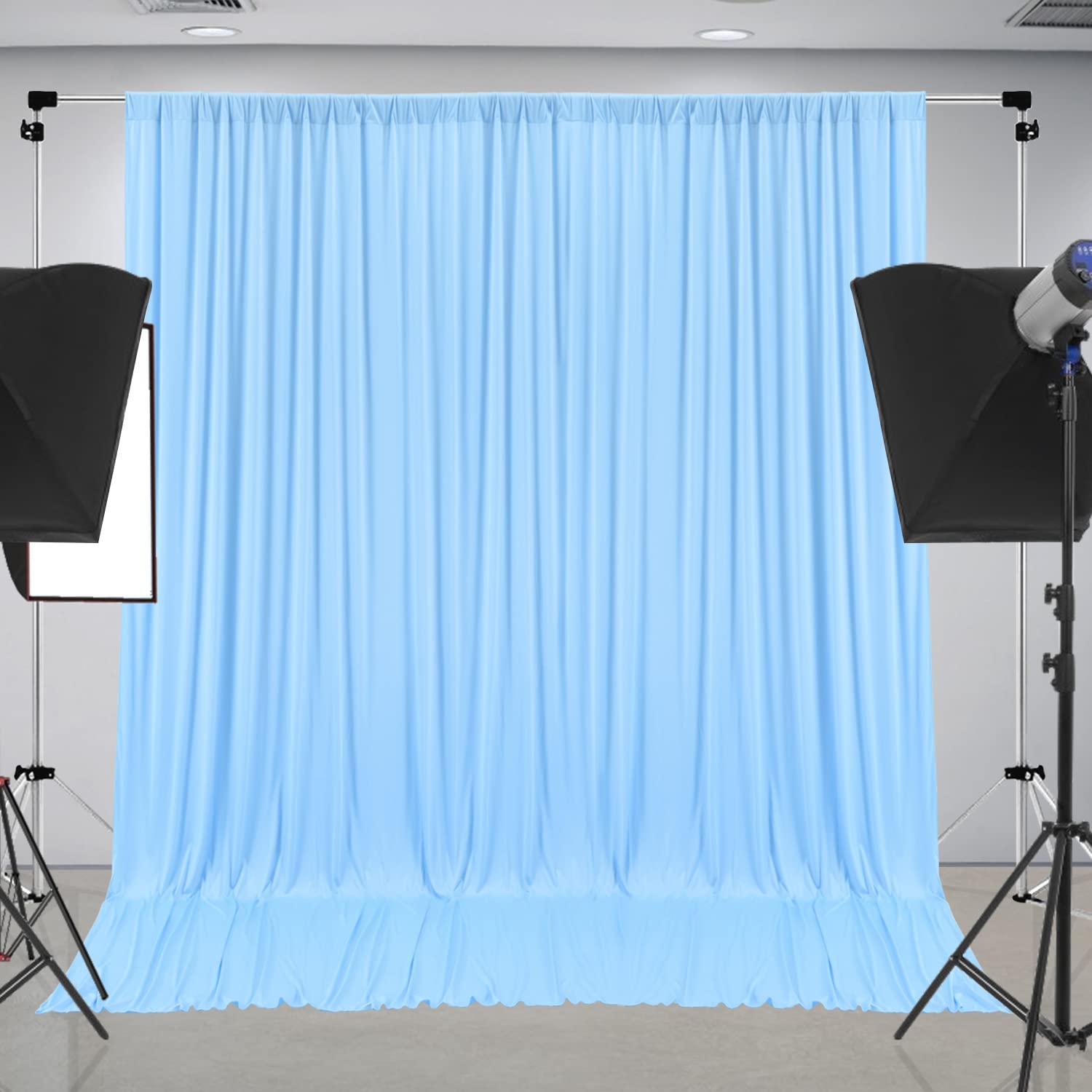 10 Ft X 10 Ft Wrinkle Free Baby Blue Backdrop Curtains For Baby Shower Parties, Polyester Light Blue Photo Backdrop Drapes For B
