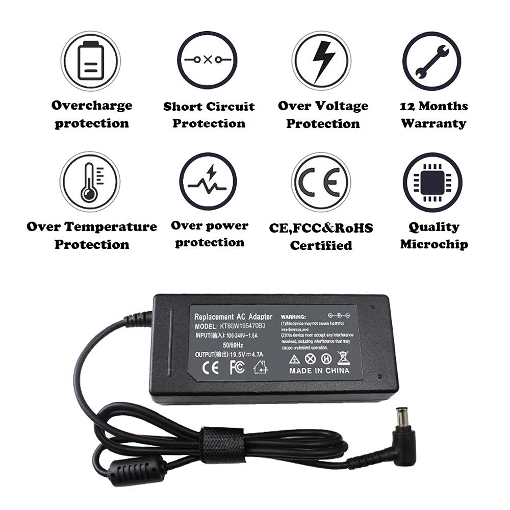 19.5V 4.7A 90W Ac Power Adapter Charger For Sony Vaio Series Pcg 3J1L Pcg 7Y2L Pcg 61215L Pcg 61315L Pcg 61317L Vgp Ac19V20 Vgp Ac19V10 Vgp Ac19V12 Vgp Ac19V19 Vgp Ac19V21 Vgp Ac19V23 Laptop Charger