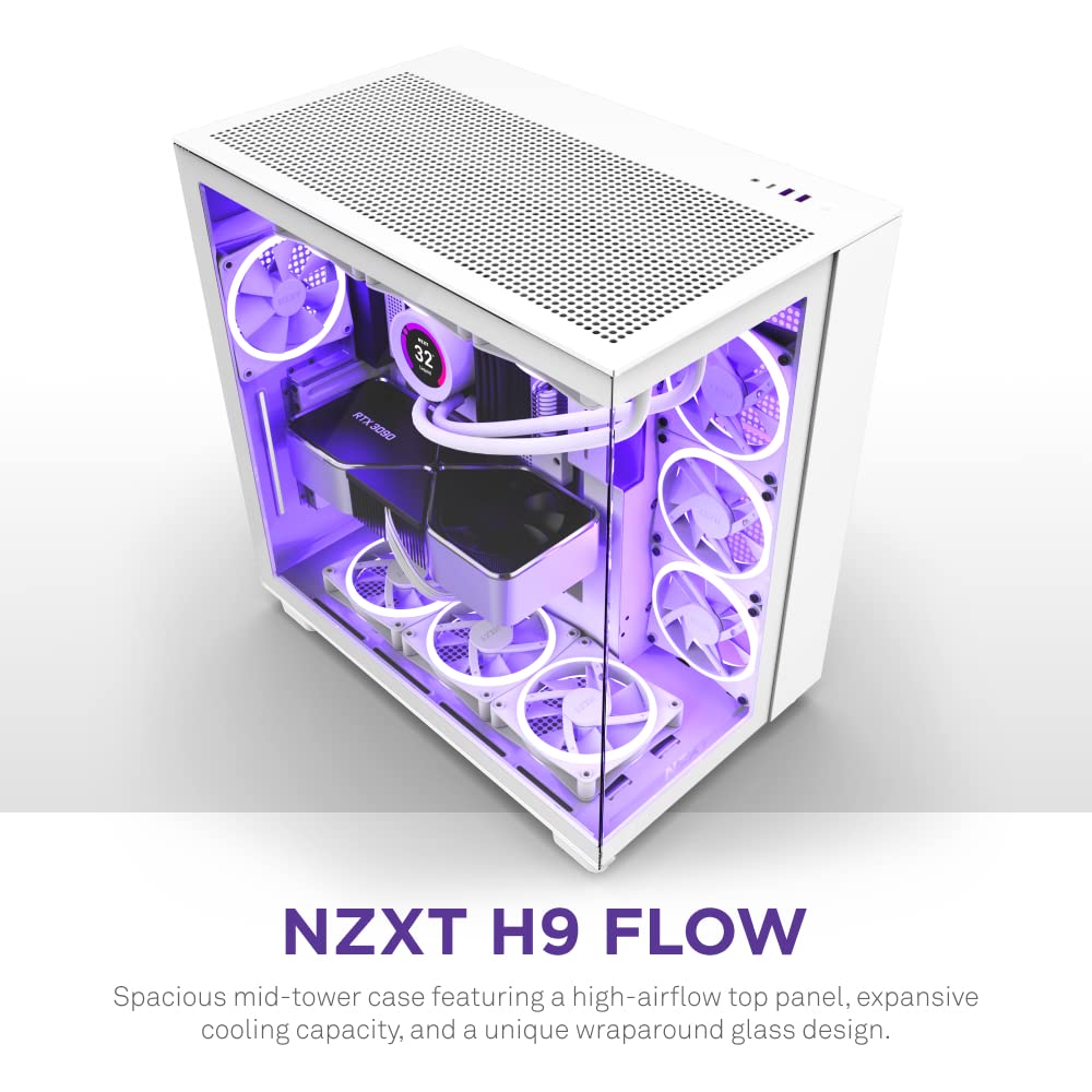 Nzxt H9 Flow Dual-Chamber Atx Mid-Tower Pc Gaming Case - High-Airflow Perforated Top Panel - Tempered Glass Front & Side Panels