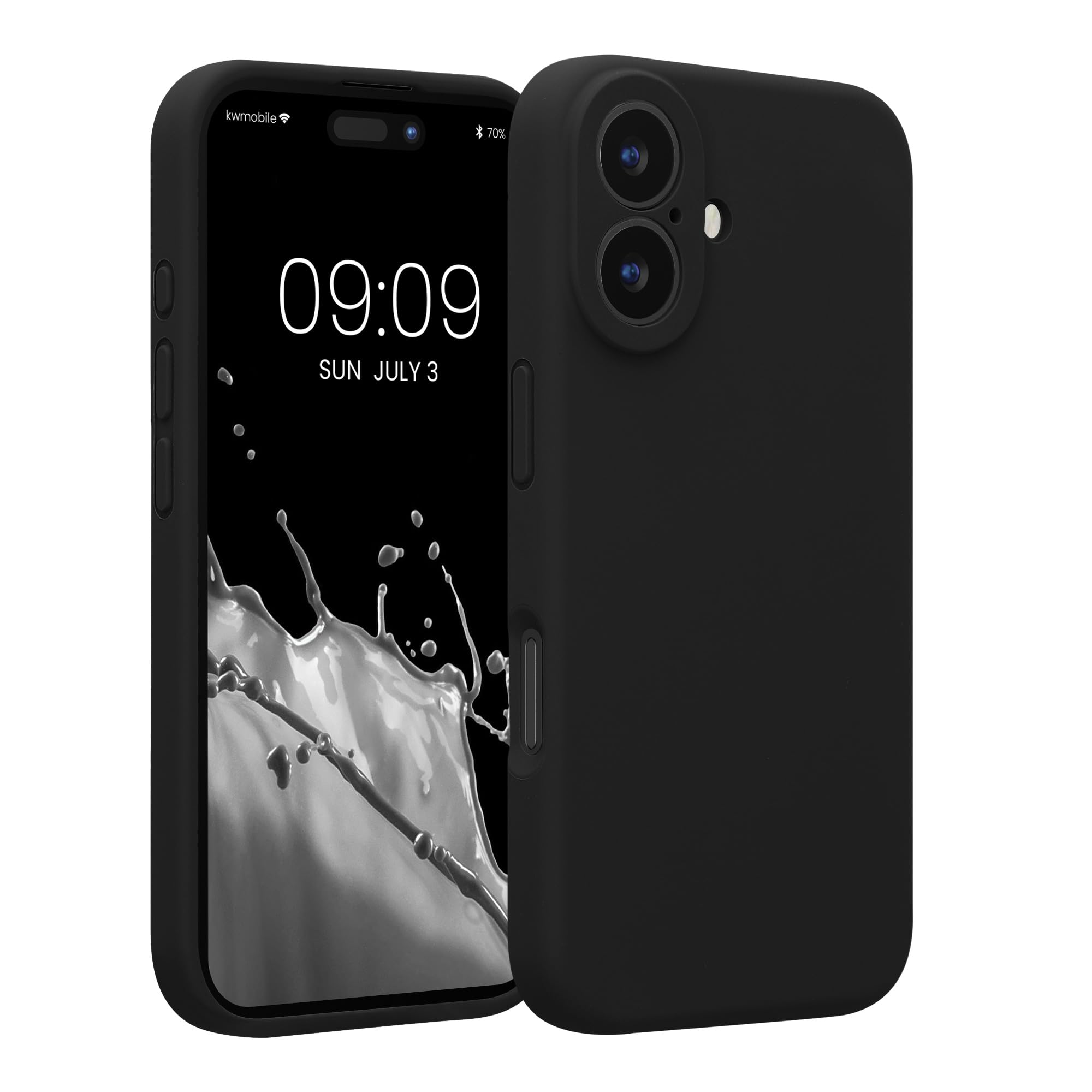 kwmobile Case Compatible with Apple iPhone 16 Case - Slim TPU Silicone Phone Cover - Soft Touch Finish - Black