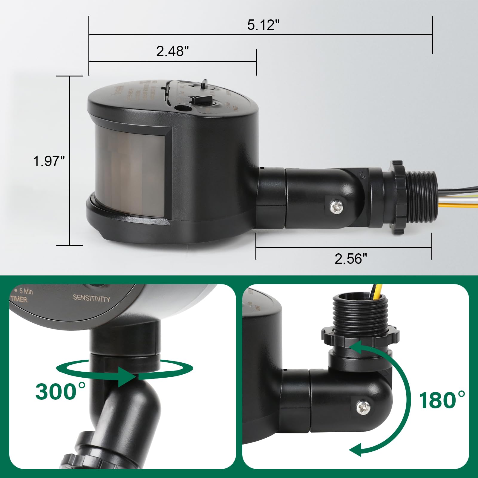 2 Pack Motion Sensor, 180 Degree Replacement Motion Detector, Adjustable Time & Detection Sensitiity Up To 60 Feet Range, 3 Work