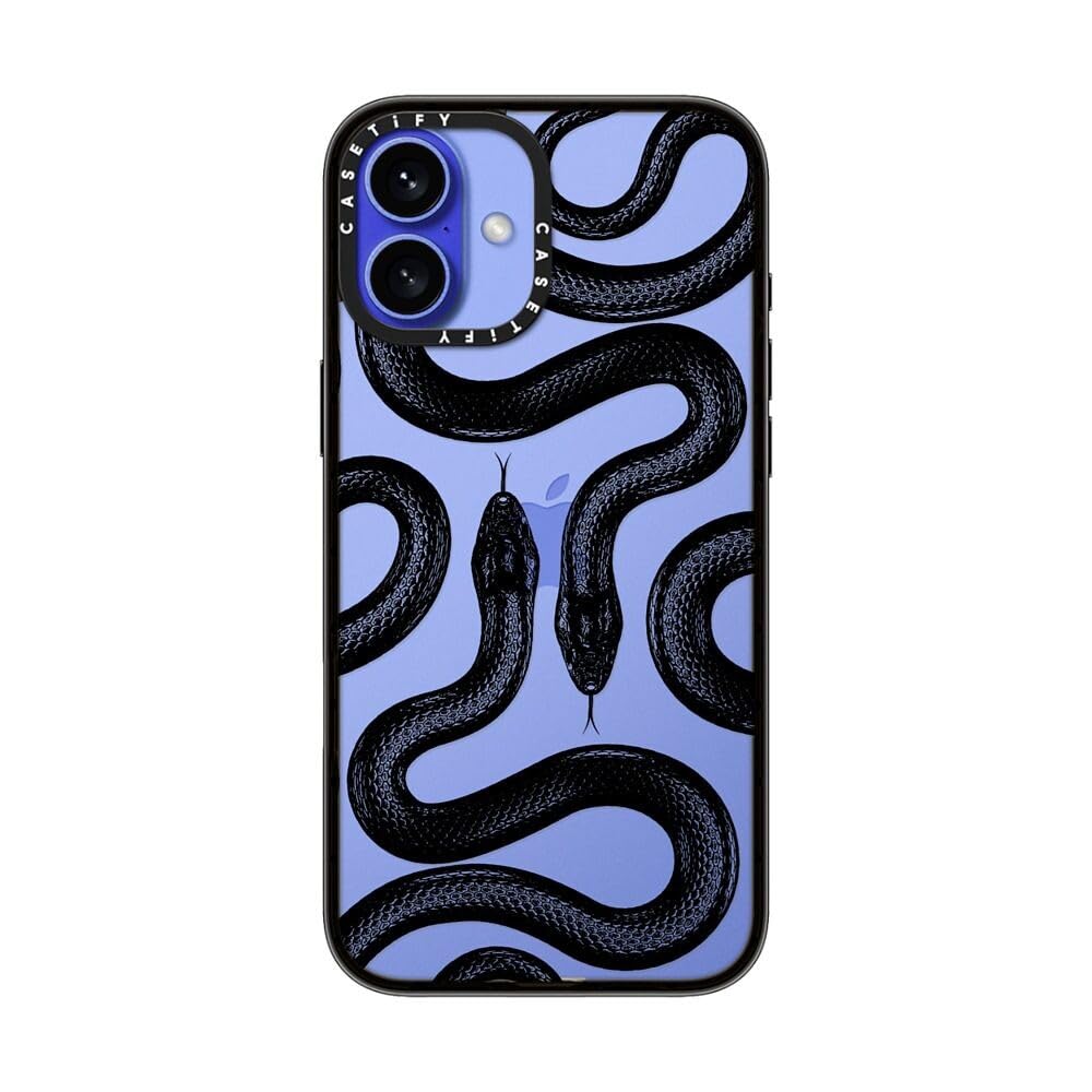 Casetify Compact Case For Iphone 16 Plus [Lightweight / 4 Ft. 2X Military Grade Drop Protection/Slim]   Black Kingsnake   Clear