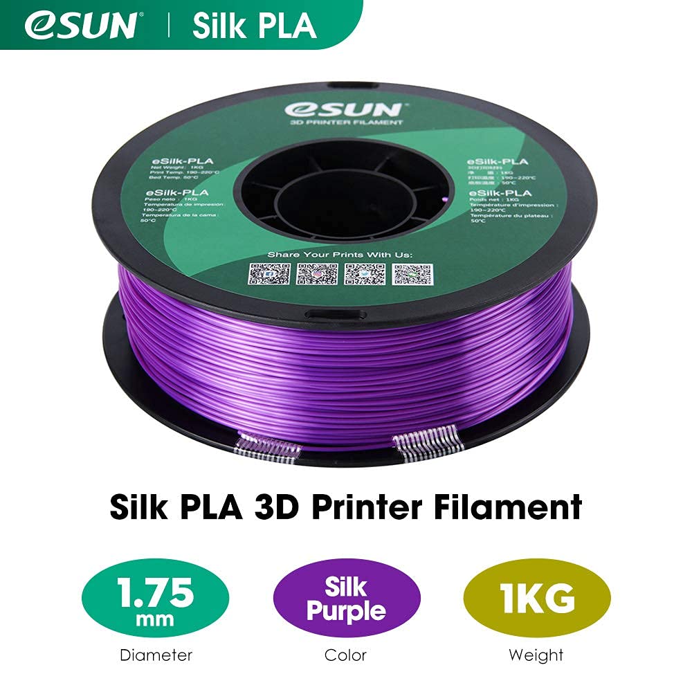 Esun Silk Pla 3D Printer Filament, Dimensional Accuracy +/- 0.03 Mm, 1 Kg Spool, 1.75 Mm, Purple