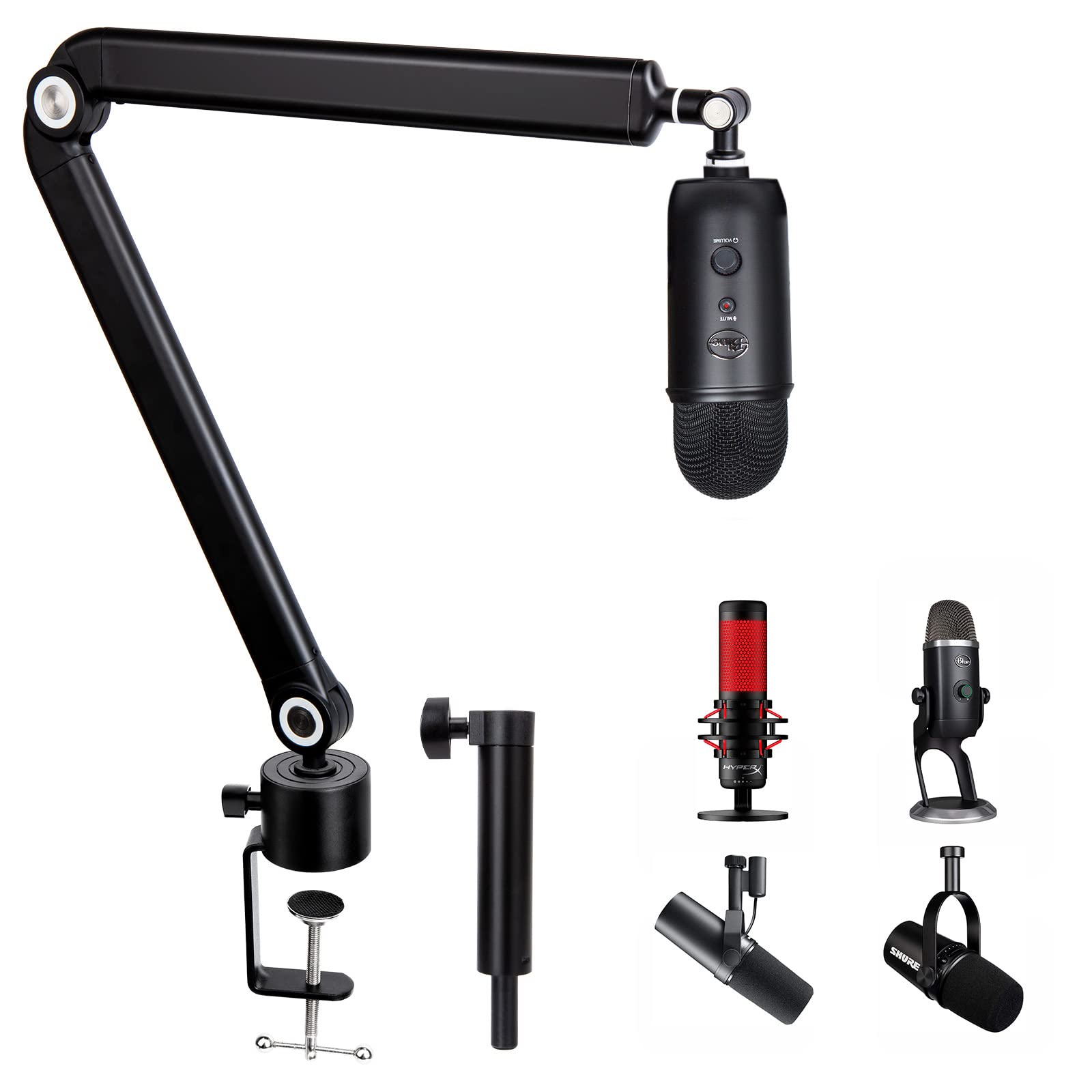 Blue Yeti Boom Arm With Extension Tube   Mic Boom Arm Compatible With Hyperx Quadcast, Weighted Metal Height Adjustment Mic Arm