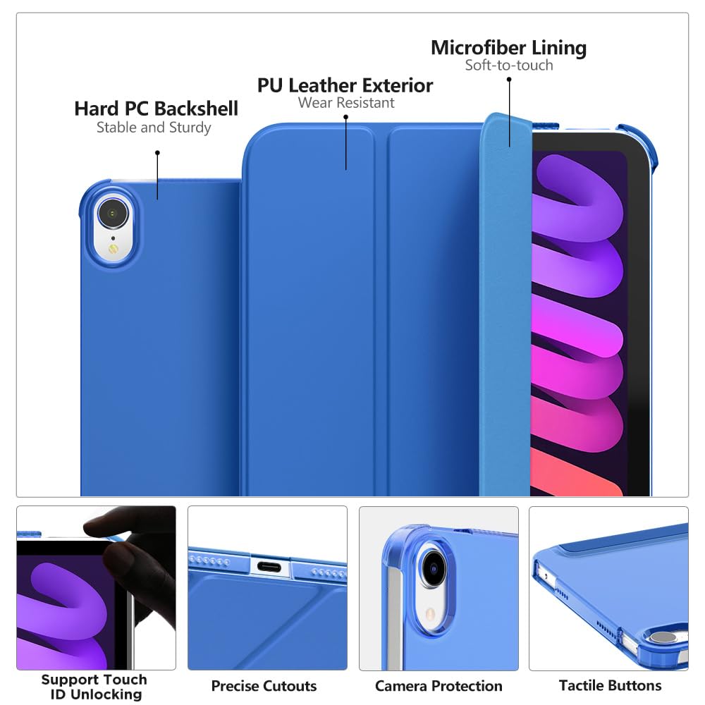 MoKo for iPad Mini 7 (A17 Pro) Case 2024,iPad Mini 6 Case 2021,8.3 inch iPad Mini 7th/6th Generation Case,Slim Lightweight Hard Back Shell Stand Cover for iPad Mini 2024 with Touch ID, Cobalt Blue