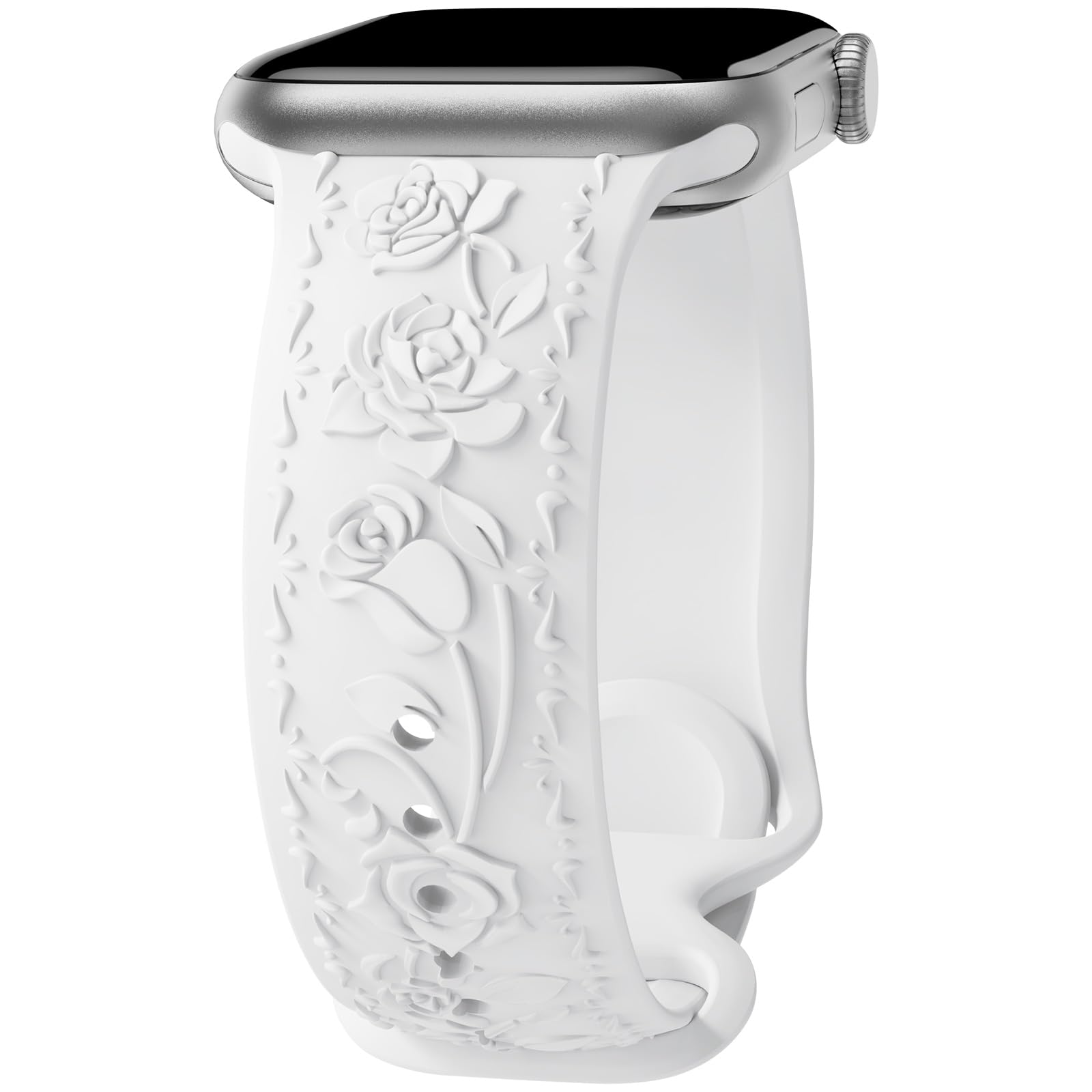 Floral Engraved Band Compatible With Apple Watch Band 40Mm 41Mm 38Mm 42Mm 44Mm 45Mm 46Mm 49Mm Women, Soft Silicone Embossed Flow