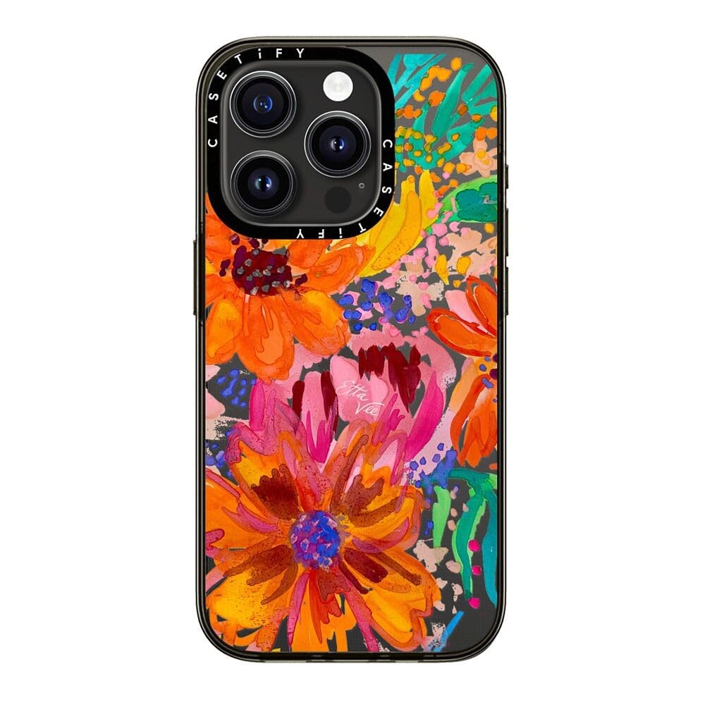 Casetify Compact Iphone 15 Pro Case [2X Military Grade Drop Tested / 4Ft Drop Protection]   Ettavee Watercolor Fleurs   Clear Bl