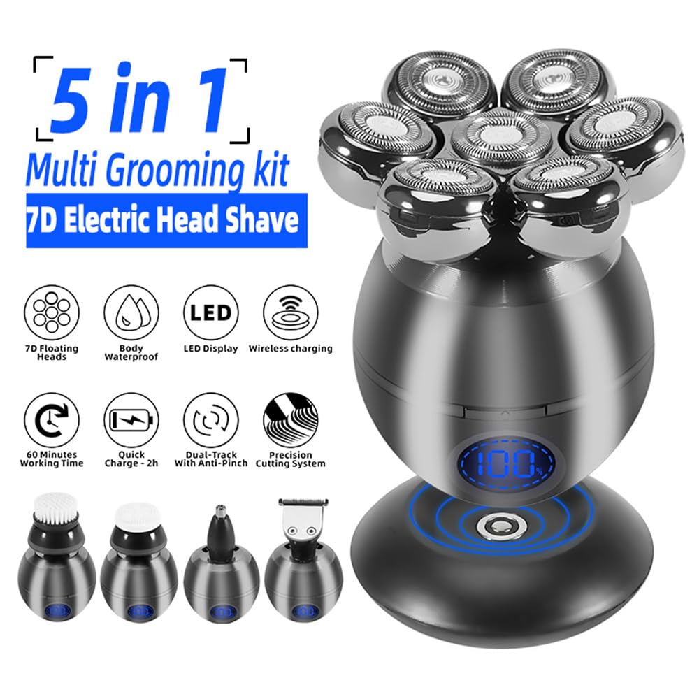 Head Shaver For Men, 5 In 1 Waterproof With Lcd Display Bald Head Shavers For Men, Wet Dry Electric Razor For Men, 7Dusb Recharg