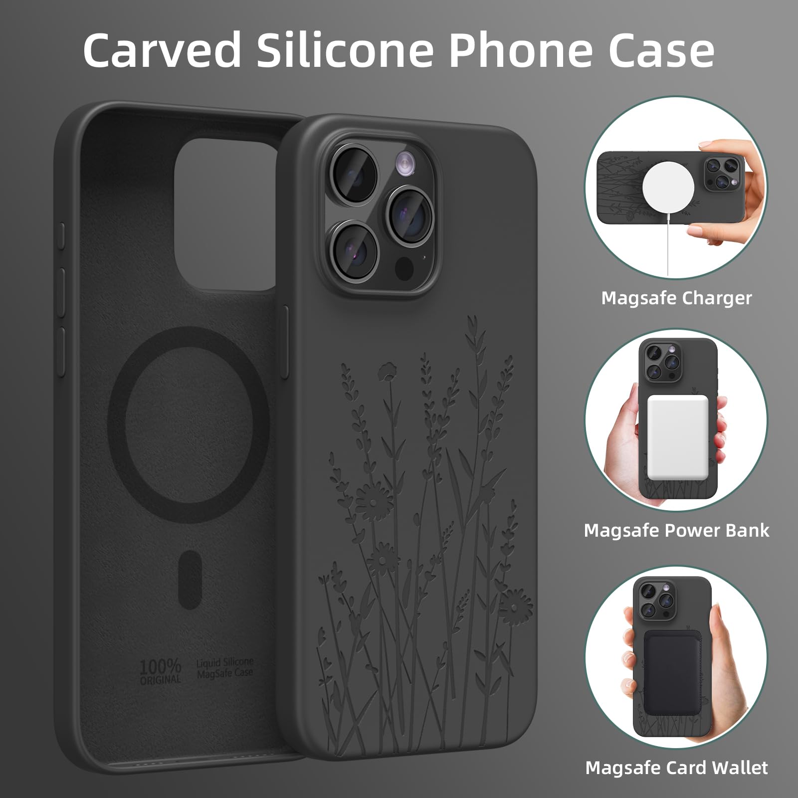 Oaoa Magnetic Case Compatible With Iphone 15 Pro Max Case 6.7Inch,Soft Liquid Silicone Engraved Case Compatible With Magsafe Wit