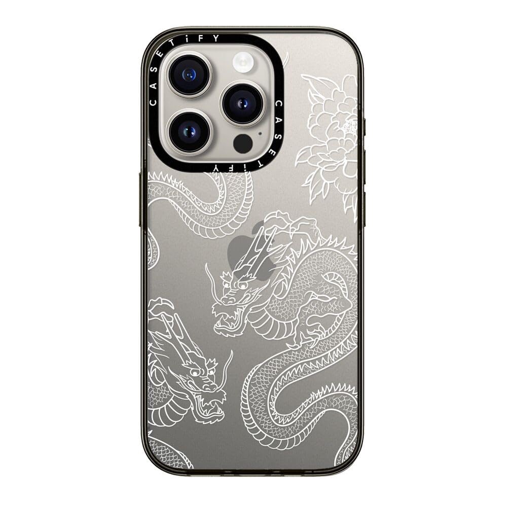 Casetify Compact Iphone 15 Pro Case [2X Military Grade Drop Tested / 4Ft Drop Protection]   Dragons   Clear Black