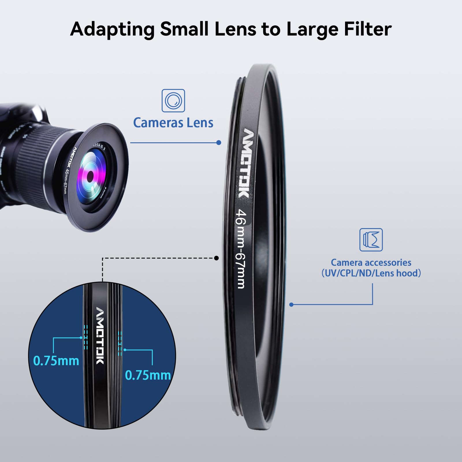 46Mm Lens To 67Mm Camera Lens Adapter,46Mm To 67Mm Filter Step Up Adapter Ring,Compatible All 67Mm Filter Accessory