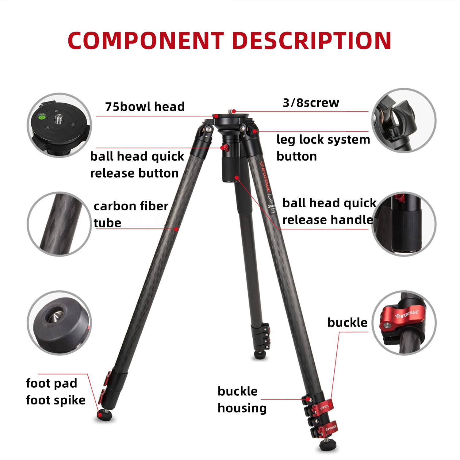 Ifootage Gazelle Tc7 Carbon Camera Tripod, 61'' Professional Video Tripod 3 Sections With Quick Release Handle,Compatible With D