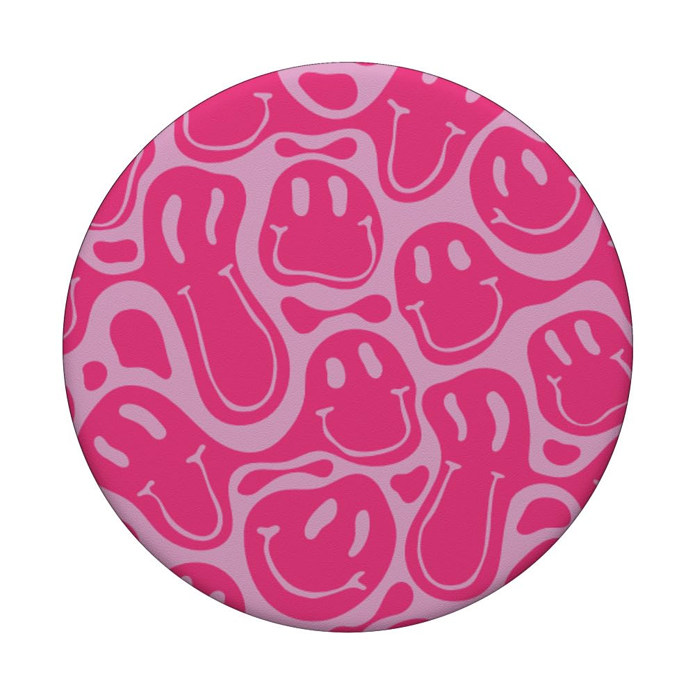 Aesthetic Trippy Pink Liquid Swirl Dripping Smile Face Popsockets Standard Popgrip