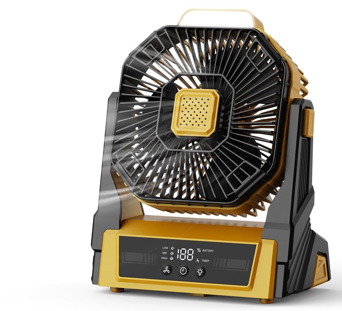 Instern Camping Fan With Led Lantern, 20000Mah Rechargeable Battery Operated Outdoor Tent Fan With Light & Hanging Hook, 3 Speed