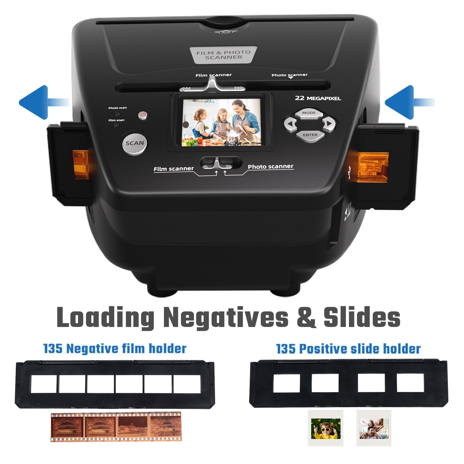 Photo And Slide Scanner With 2.4    Lcd Screen, Convert Negatives & Slides 35Mm/135 Film, Photo(3R,4R,5R), Business Card To 22Mp