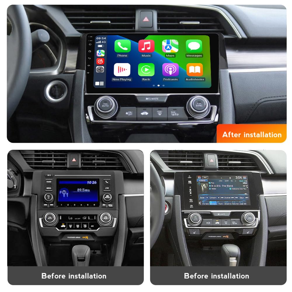 Biorunn Android 12 Car Stereo For Honda Civic 2016 2017 2018 2019 2020 2021, 9 Inch Car Radio Octa Core Wireless Wired Car-Play