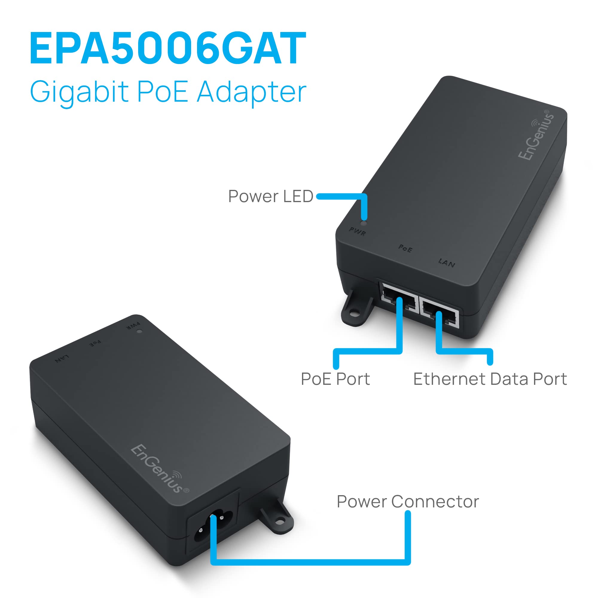 Engenius Gigabit Power Over Ethernet Poe+ Injector | 30W | 802.3Af/At | Plug & Play | Up To 100 Meters (328Ft) | Single Port [Ep