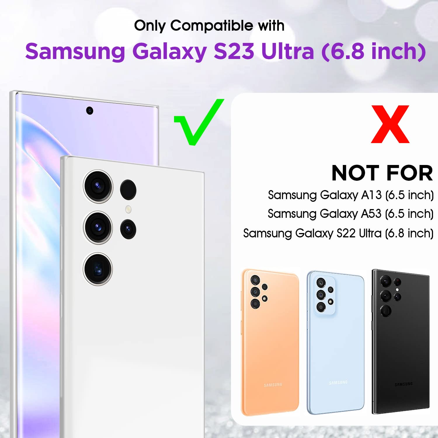 Anshow For Samsung Galaxy S23 Ultra 5G Case Glitter, Shockproof Clear Tpu Case For Galaxy S23 Ultra Case, Bling Purple Glitters