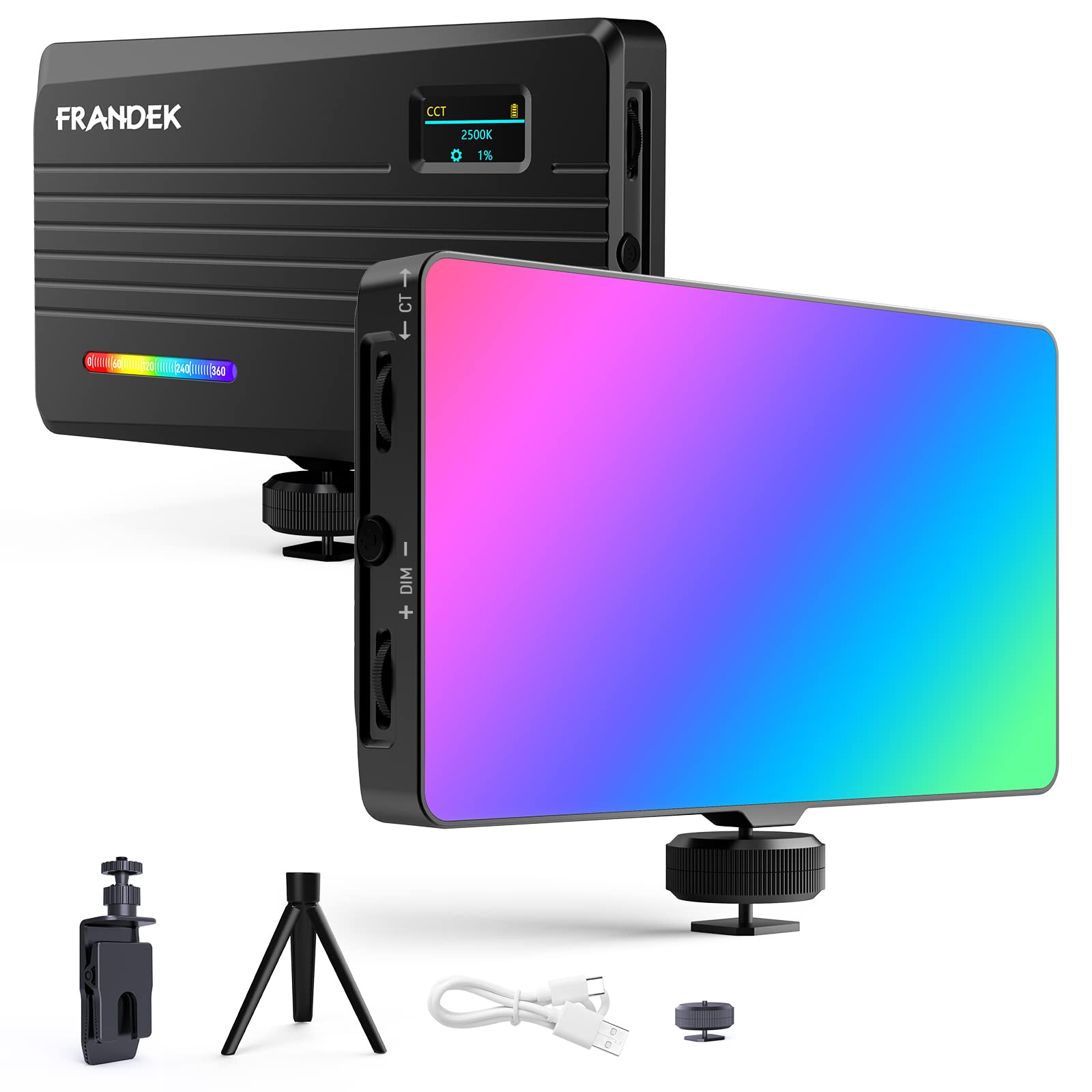 Frandek Portable Light For Photography, 4000Mah Rechargeable Rgb On Camera Video Lights 360Full Color, Led Soft Video Conference