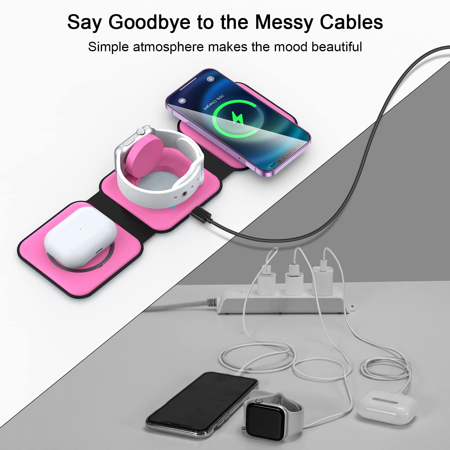 Wireless Charger 3 In 1,Rtops Magnetic Travel Wireless Charging Station Multple Devices,Gan 3 In 1 Charging Station,Compatible F