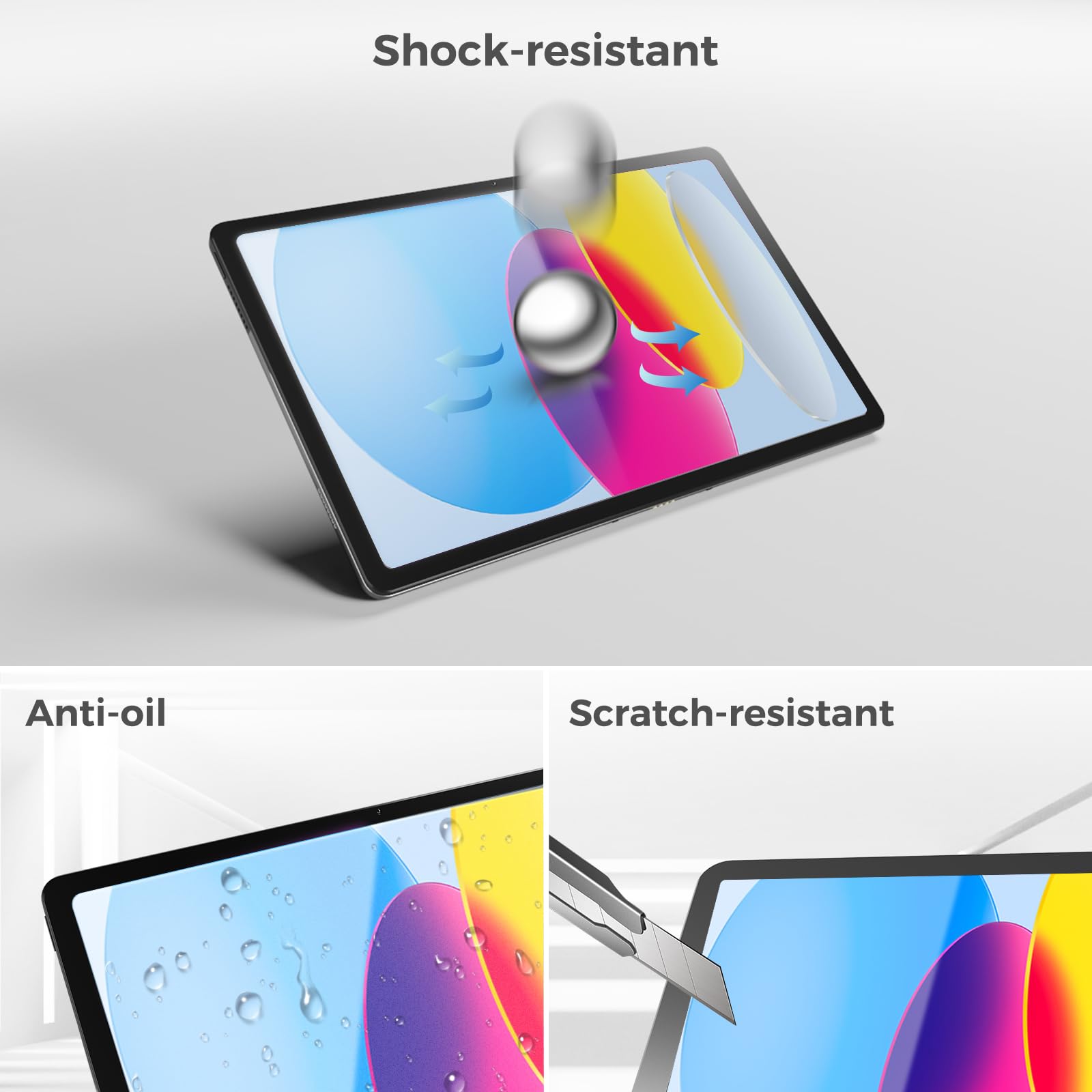 Procase 1 Pack Tempered Paper Screen Protector For Ipad 10Th Generation With 3 Pack Camera Lens Protector, Feel Like Paper Glass