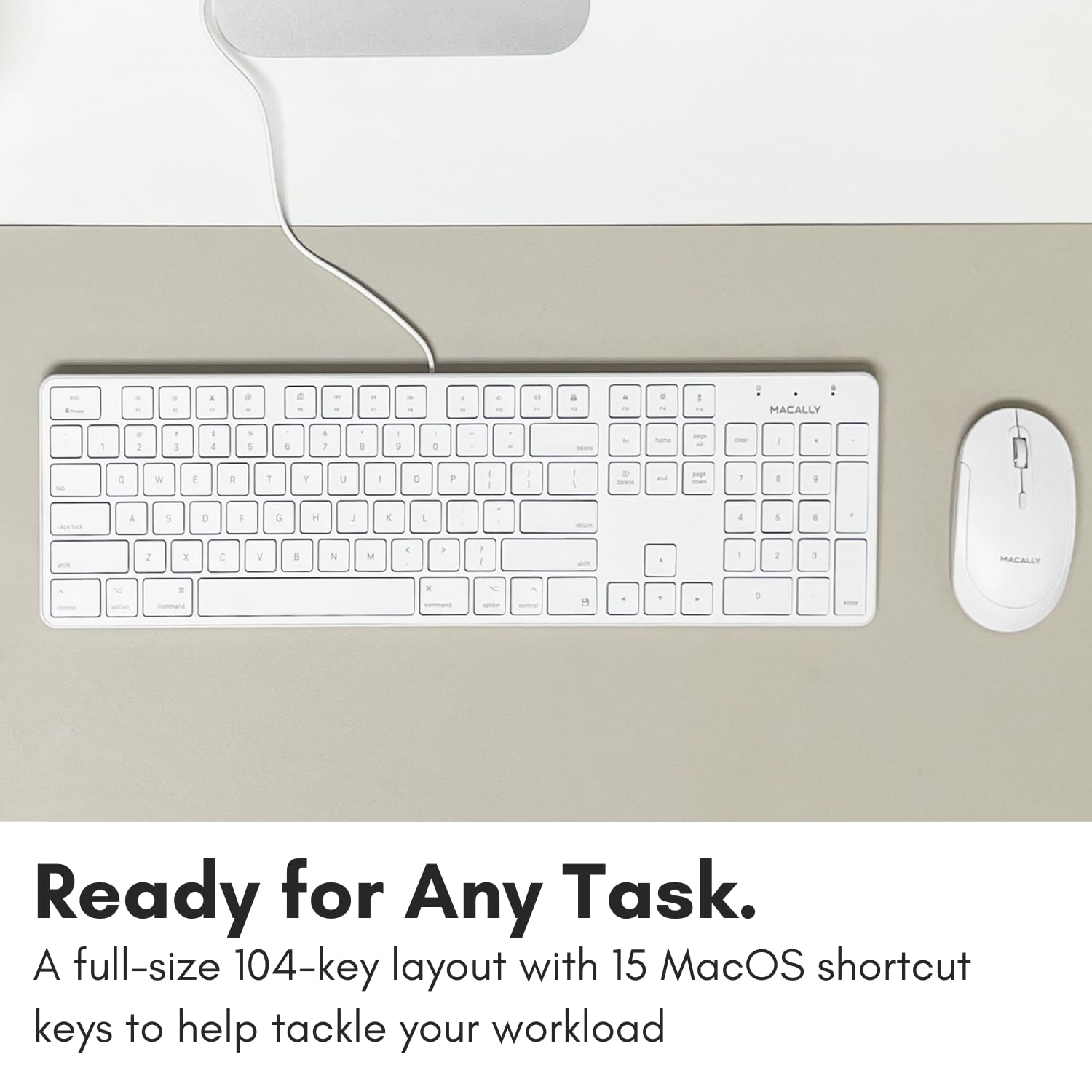 Macally Slim Usb Wired Keyboard For Mac And Windows Pc - Full Size 104 Key Layout & 16 Shortcut Keys - Scissor Keycaps For Smoot