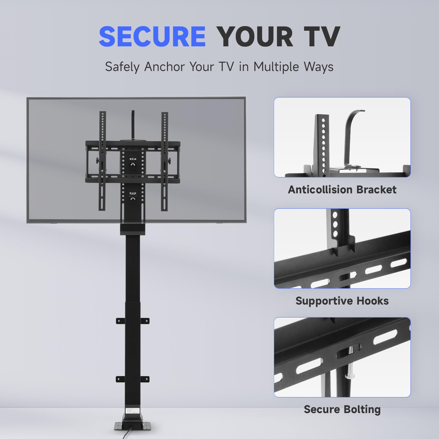 Co Z Motorized Tv Lift For 32'' To 57'' Tvs Up To 165Lb & 400X400 Vesa, Height Adjustable Tv Stand & Wall Mount With Remote Cont