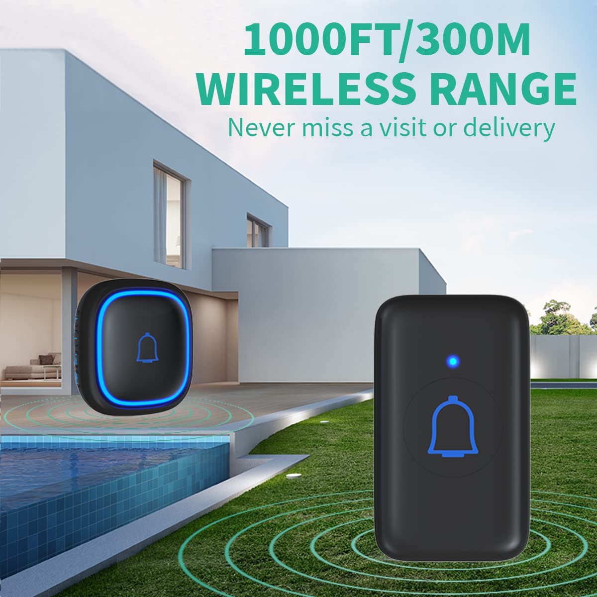 Doorbell Wireless Doorbell Classroom Doorbell Ip66 Waterproof 115Db With 56 Chimes Door Bell Ringer Wireless 1000Ft Range Batter
