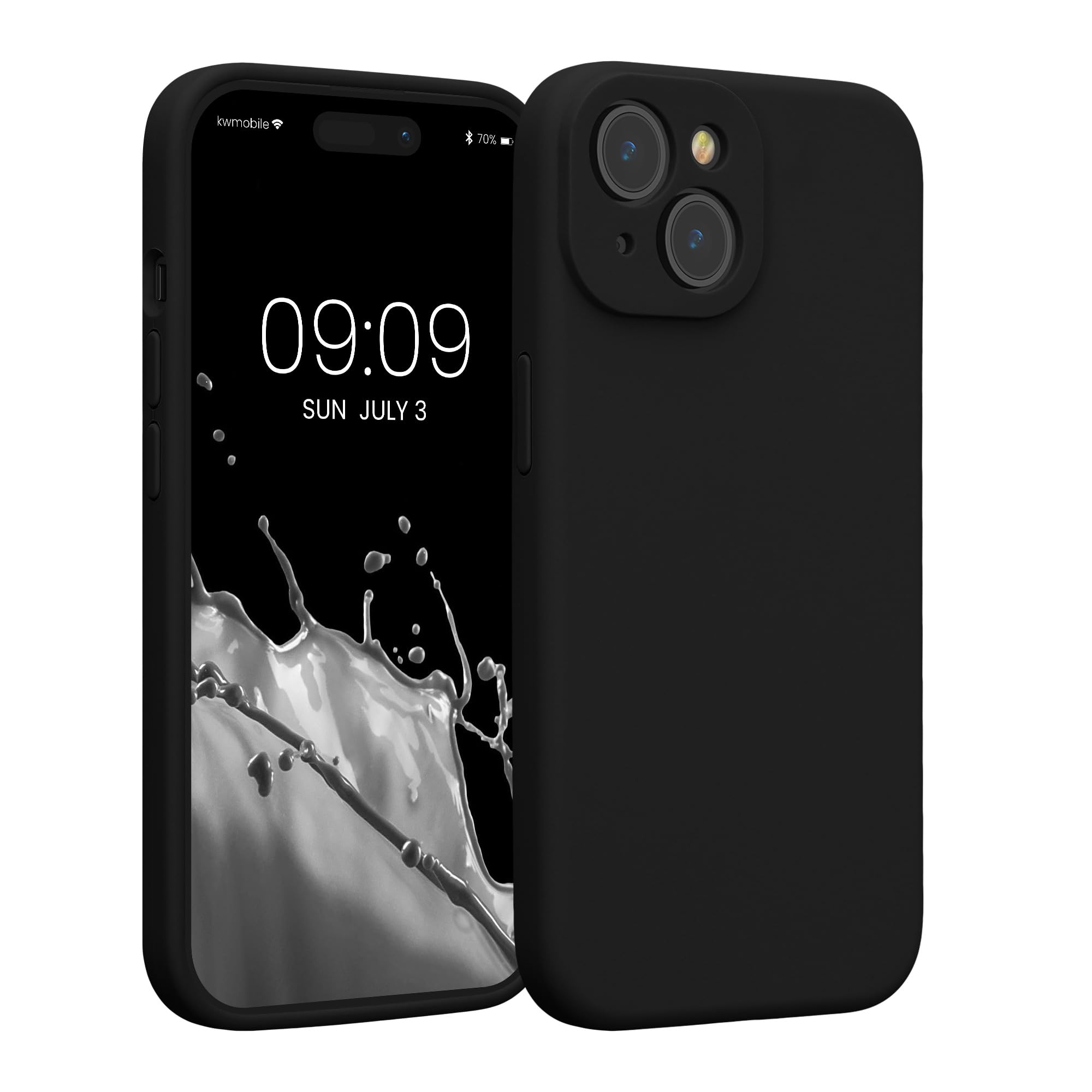 kwmobile Case Compatible with Apple iPhone 15 Case - Slim TPU Silicone Phone Cover - Soft Touch Finish - Black