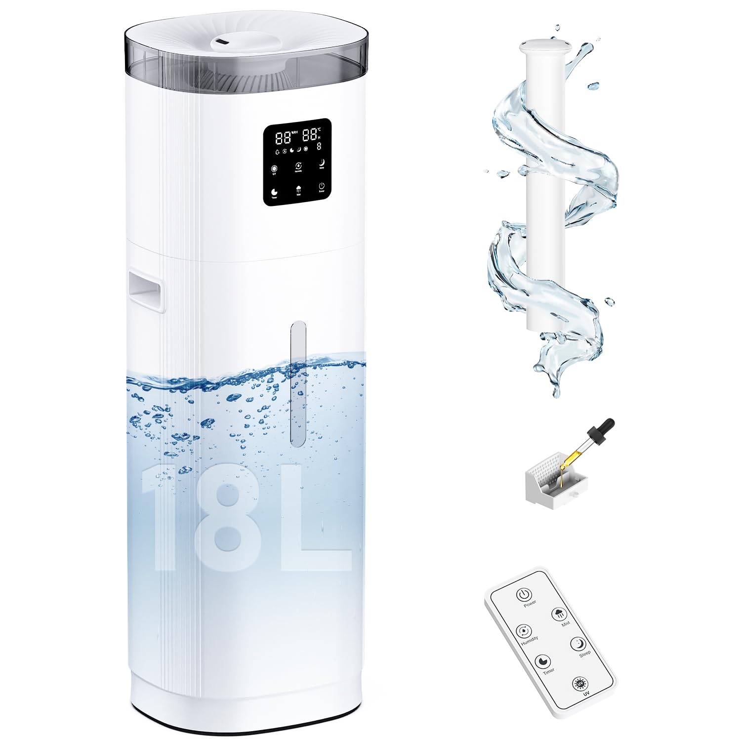 Humidifier Large Room, 2000 sq.ft Quiet Whole House Humidifier, 4.8Gal/18L Large Water Tank, 30%-95% Custom Humidity, Top Fill, 