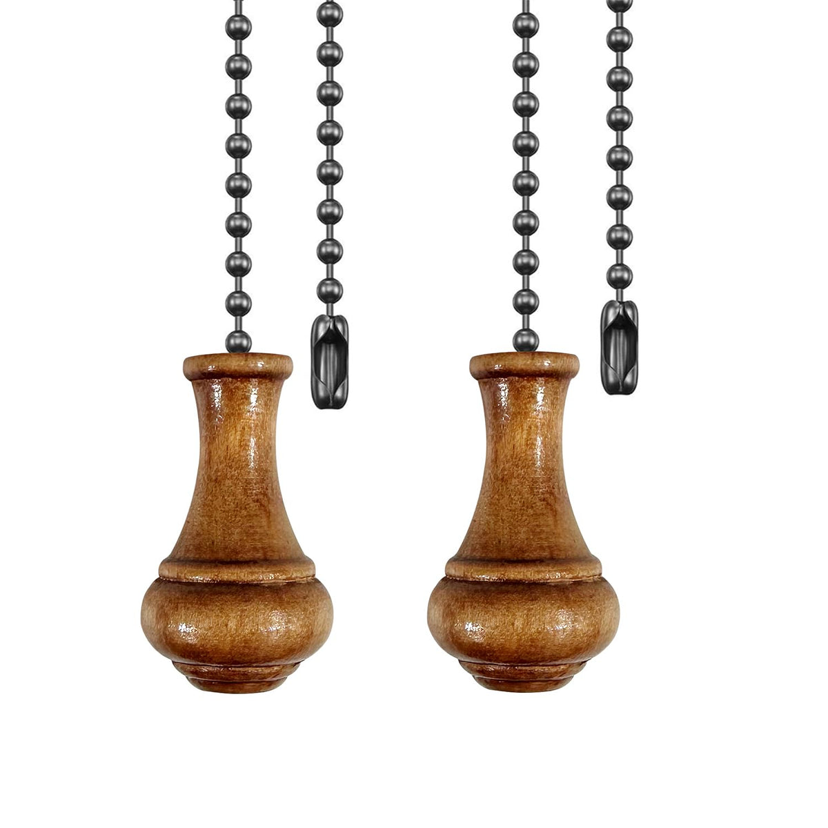 Dotlite 2Pack Retro Wooden Ceiling Fan Pull Chain Extender, 12In Decorative Fan String Pulls Extension,3Mm Diameter Beaded Chain