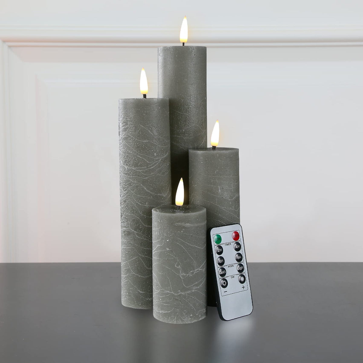 Duduta Grey Slim Tall Flameless Pillar Candles With Remote D 2'' H 4'' 6'' 8'' 10'', Flickering Real Wax Battery Operated Christ