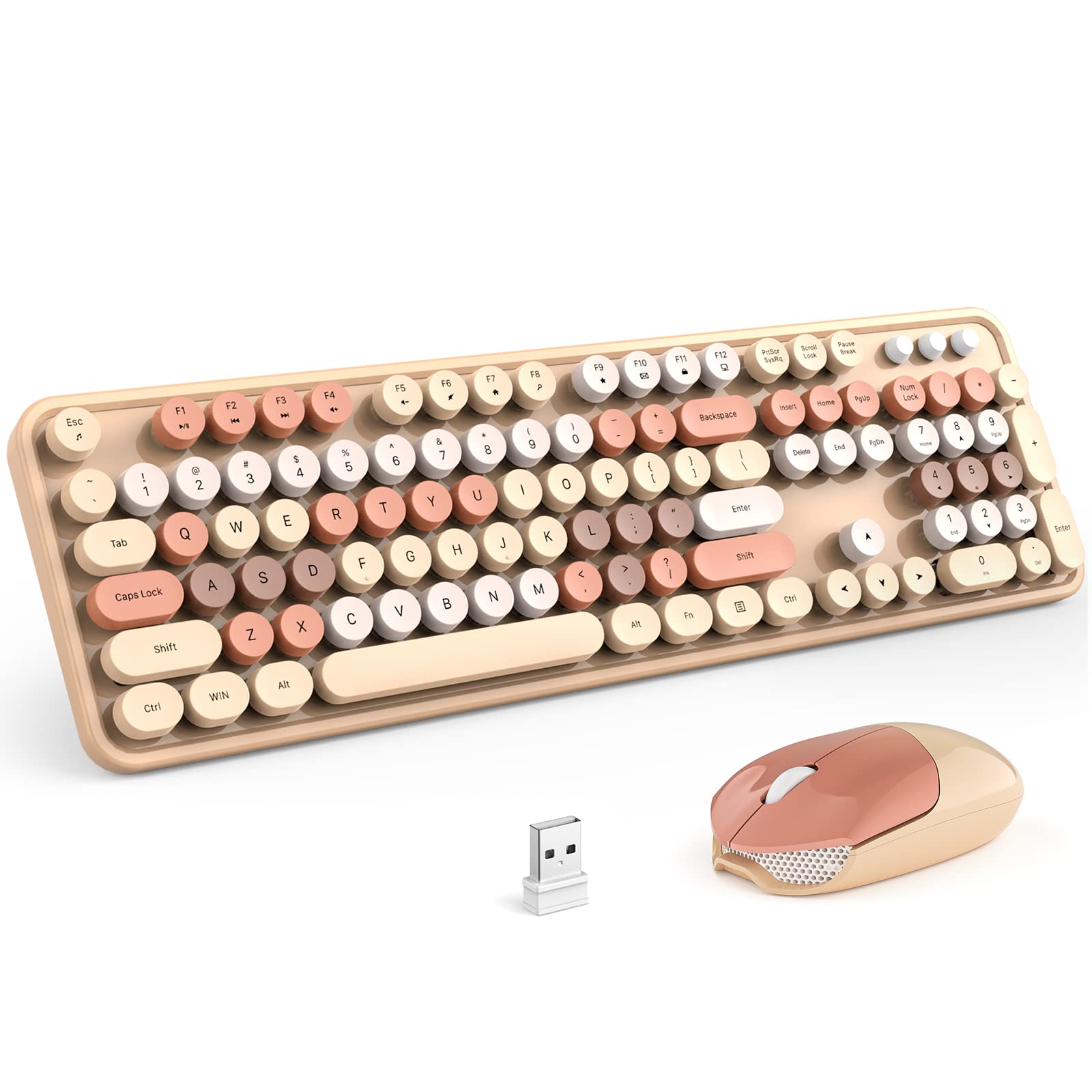 Atelus Wireless Keyboard And Mouse, 2.4Ghz Usb Retro Full Size Typewriter Keyboard And Sport Car Mouse Combo For Mac, Windows 7/