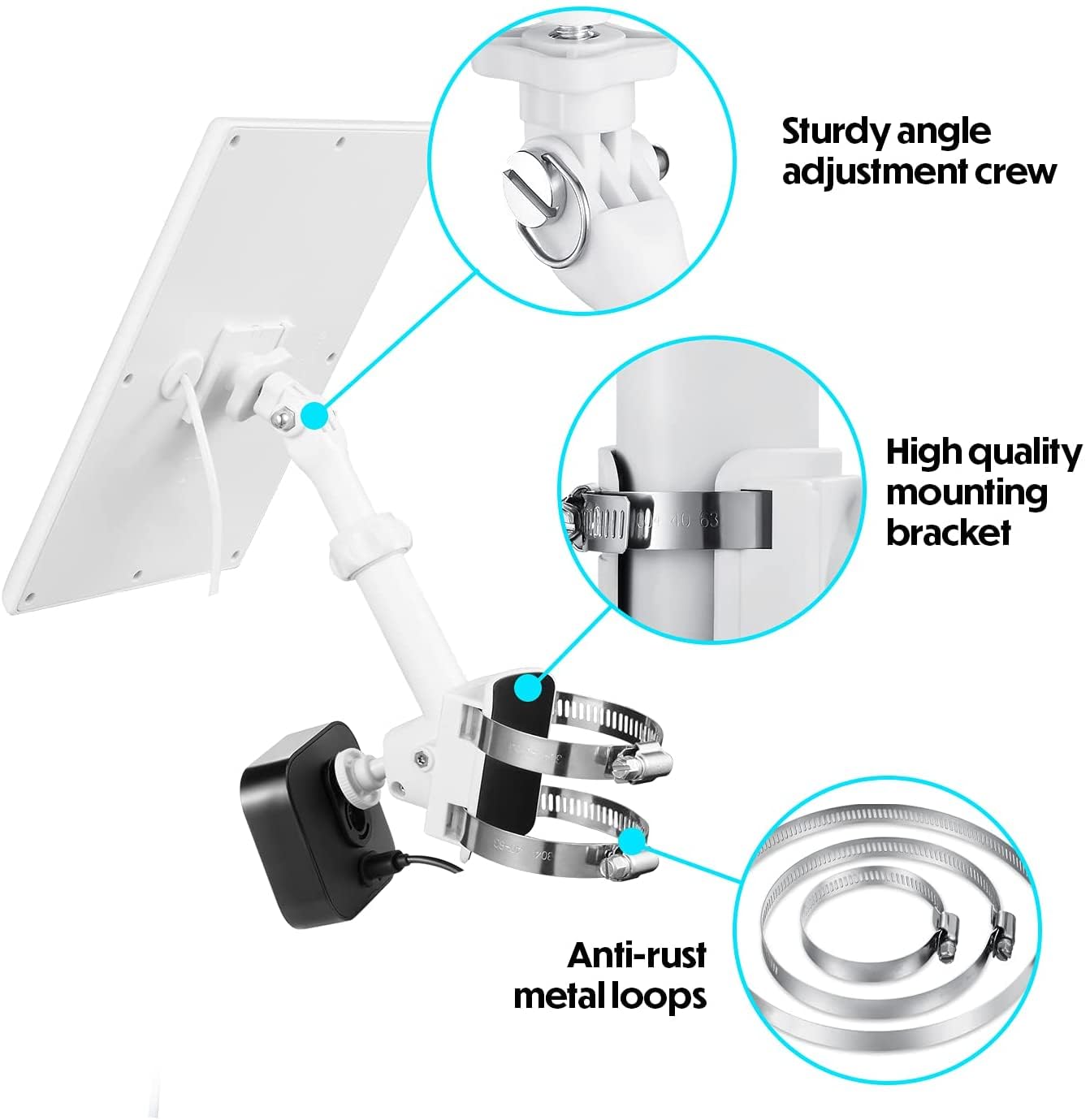 Wasserstein 2 In 1 Universal Pole Mount For Camera & Solar Panel Compatible With Wyze, Blink, Ring, Arlo, Eufy Camera (White)