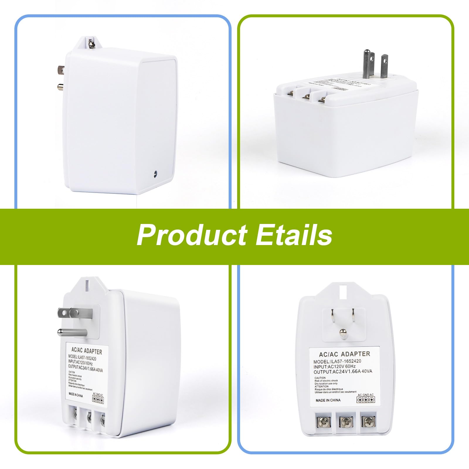 XZGm 24V 40VA Doorbell Transformer - Wireless White, Compatible with Nest, Ecobee, Sensi, Honeywell, All Versions of Ring Thermostat