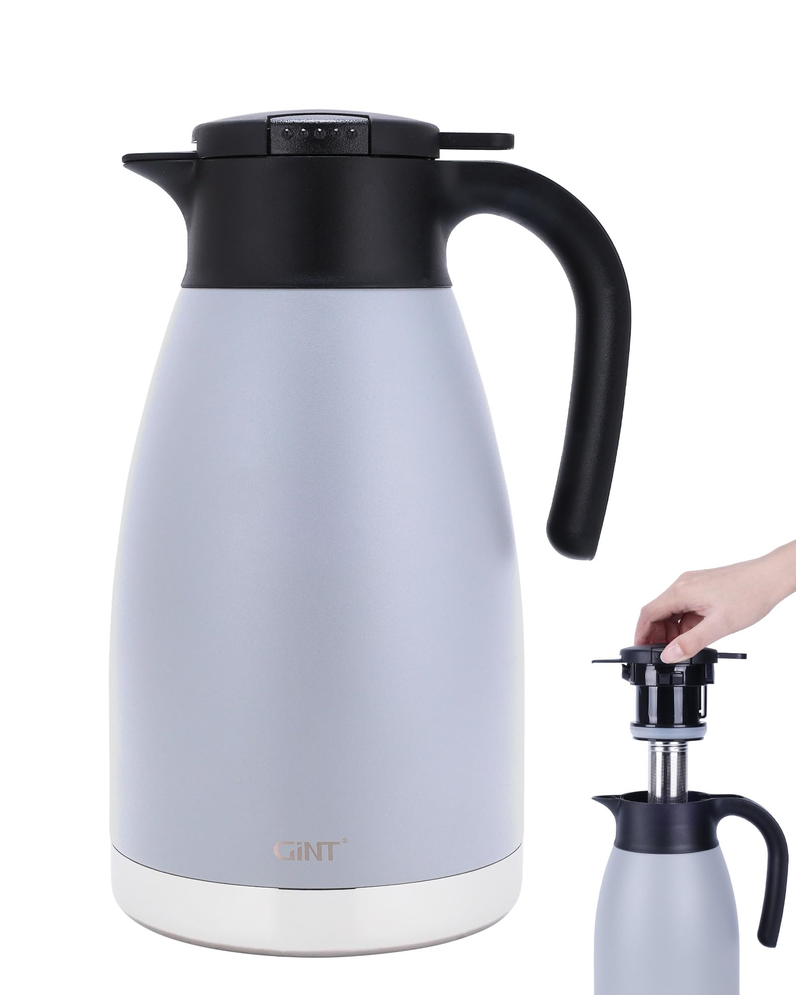 GiNT 74oz Large Thermal Coffee Carafe with Infuser-Insulated Tea Carafe, Removable Filter, Dishwasher-Safe|2.2L 10+ Cups,Wide Mo