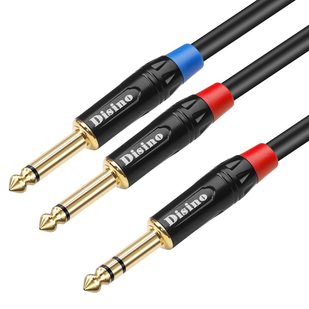 Disino 1/4 inch TRS Stereo Y-Splitter Insert Cable, 1/4 Inch Male Jack to Dual 1/4inch(6.35mm) Male TS Mono Breakout Cable Audio Patch Cord - 10 Feet/3 Meters