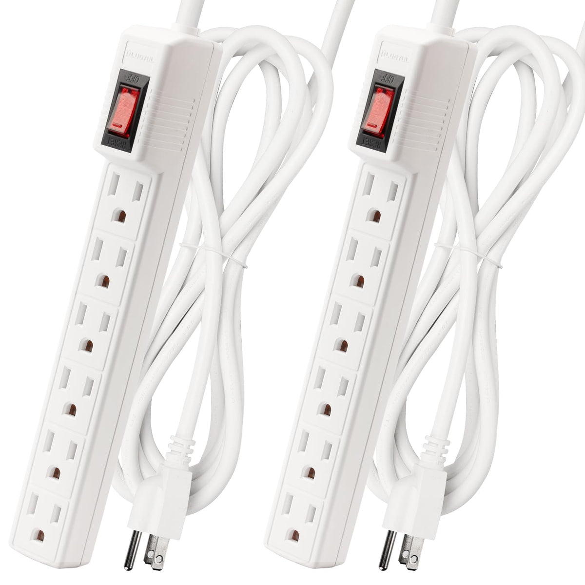 Plugtul Power Strip Surge Protector 10 Ft   6 Outlets Surge Protector, 1875W/15A 90 Joules, Overload & Surge Protection, Wall Mo