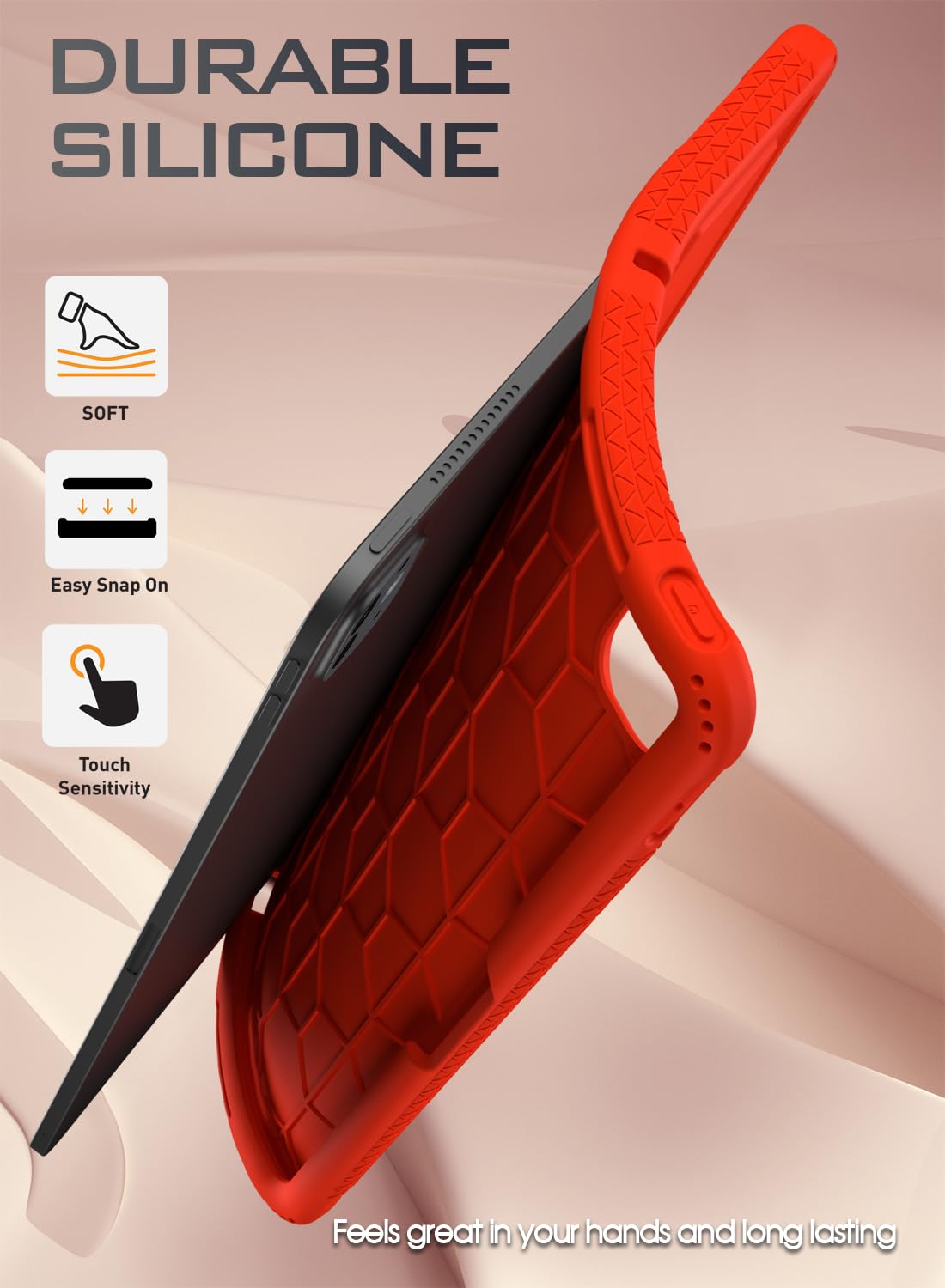 Poetic Turtleskin Case For Ipad Pro 13 Inch 2024 M4 7Th Gen, Heavy Duty Shockproof Rugged Kids Friendly Drop Protection Silicone Cover Case, Red