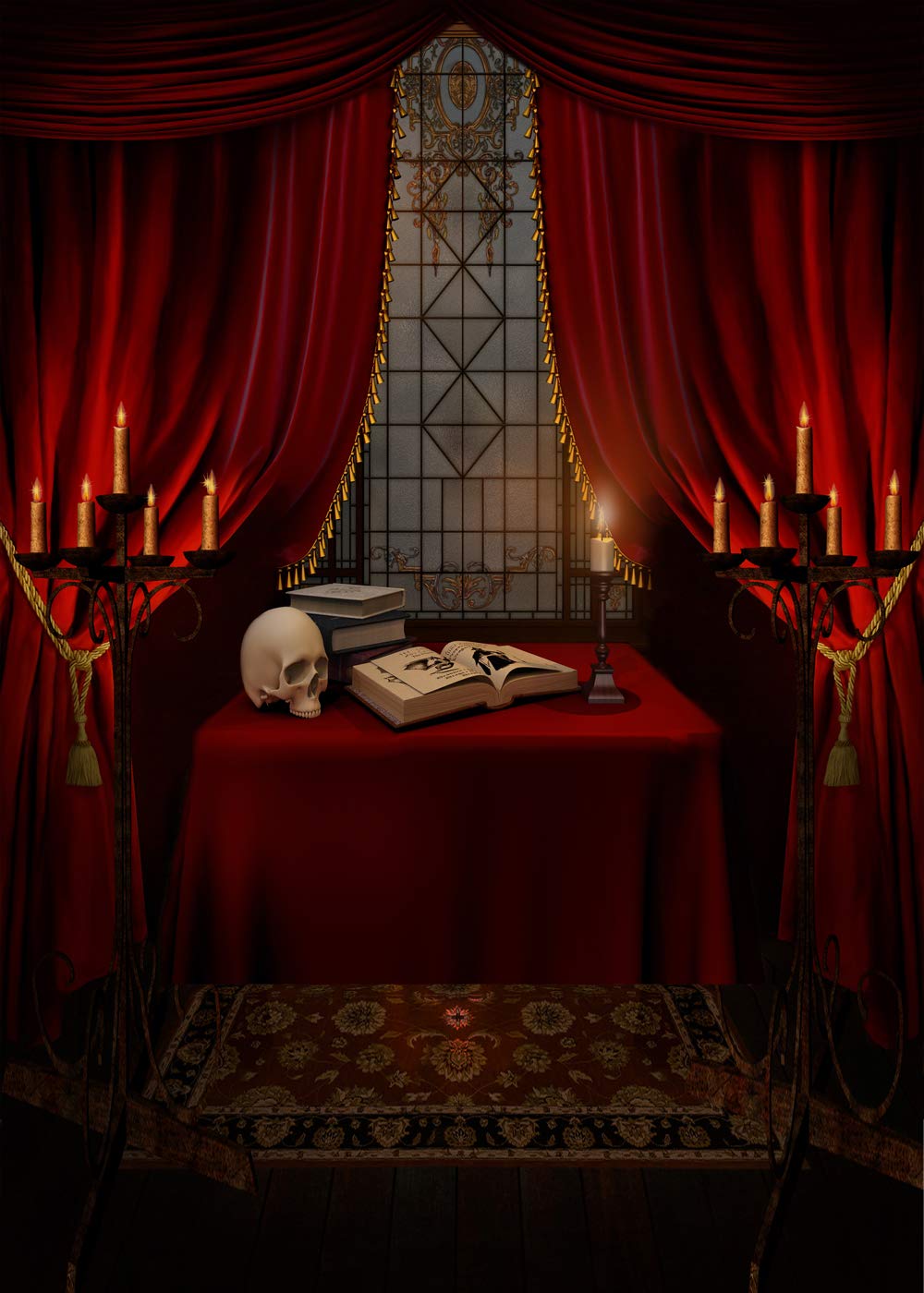 Capisco 5X7Ft Halloween Backdrop Nightmare Before Christmas Backgrounds For Baby Shower Portrait Indoor Night Antique Study Red