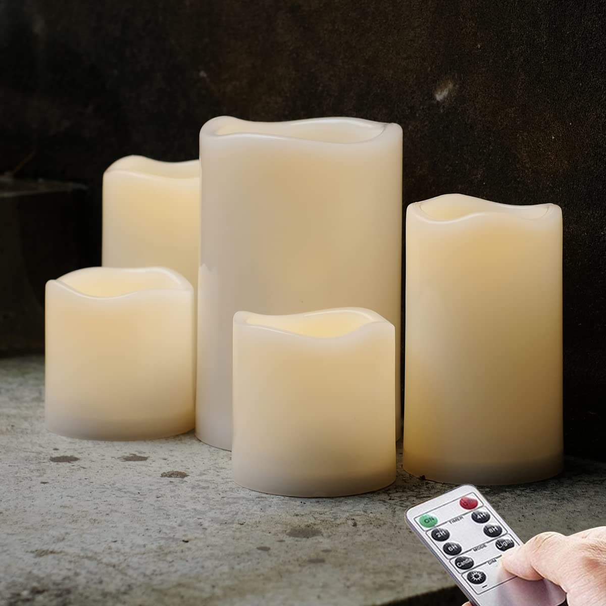 Nonno&Zgf 5 Pack Outdoor Candles, Waterproof Flameless Remote Battery Candles, Warm White Led Resin Rainproof Pillar Battery Ope
