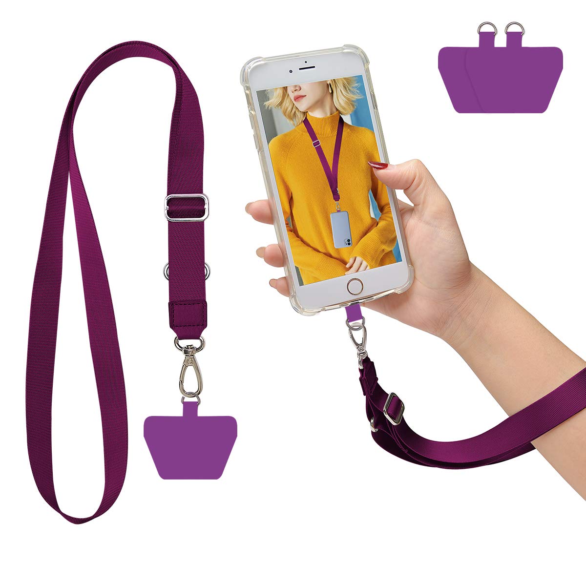 Ss Phone Lanyard, Adjustable Cell Phone Lanyard Crossbody Neck Strap & 2 Phone Tether Patches For Most Smartphones