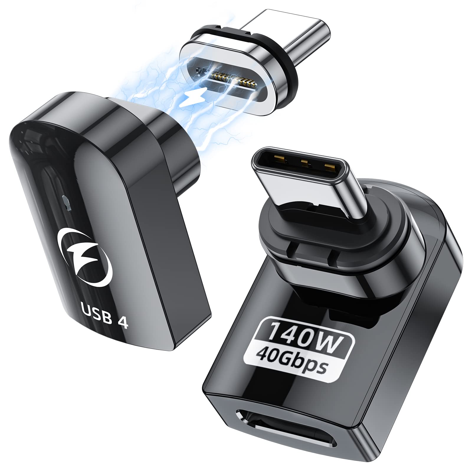 Duhesin Usb C Magnetic Adapter, (2 Pack) Right Angle Magnetic Usb C Adapter 24 Pins With Pd 140W Charge Usb4 40Gbps 8K 60Hz For Thunderbolt 3/4, Macbook Pro/Air, Swtich And More Type C Devices