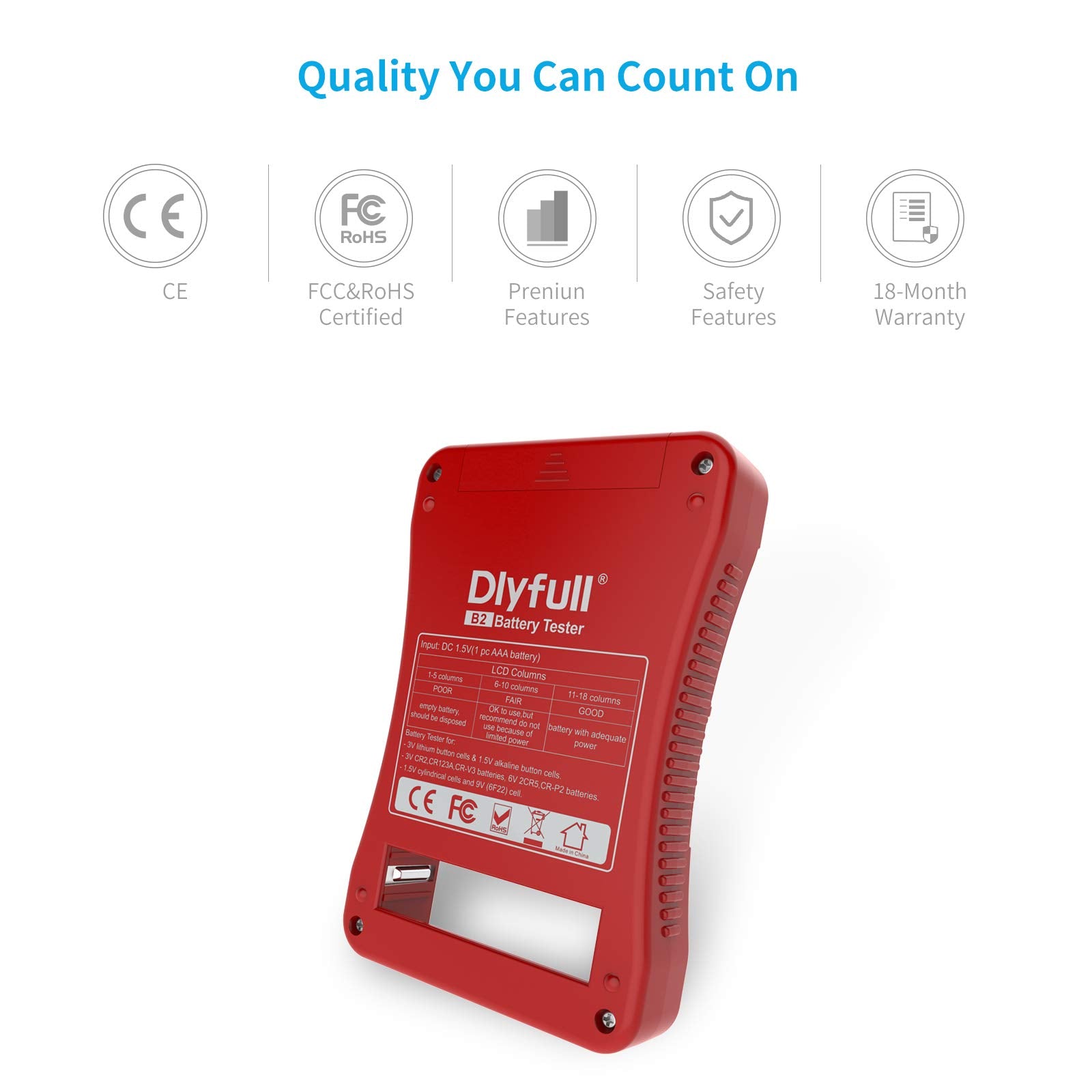 Dlyfull Battery Tester, Lcd Display Universal Battery Checker For Aa Aaa C D 9V Cr2032 Cr123A Cr2 Crv3 2Cr5 Crp2 1.5V/3V Button