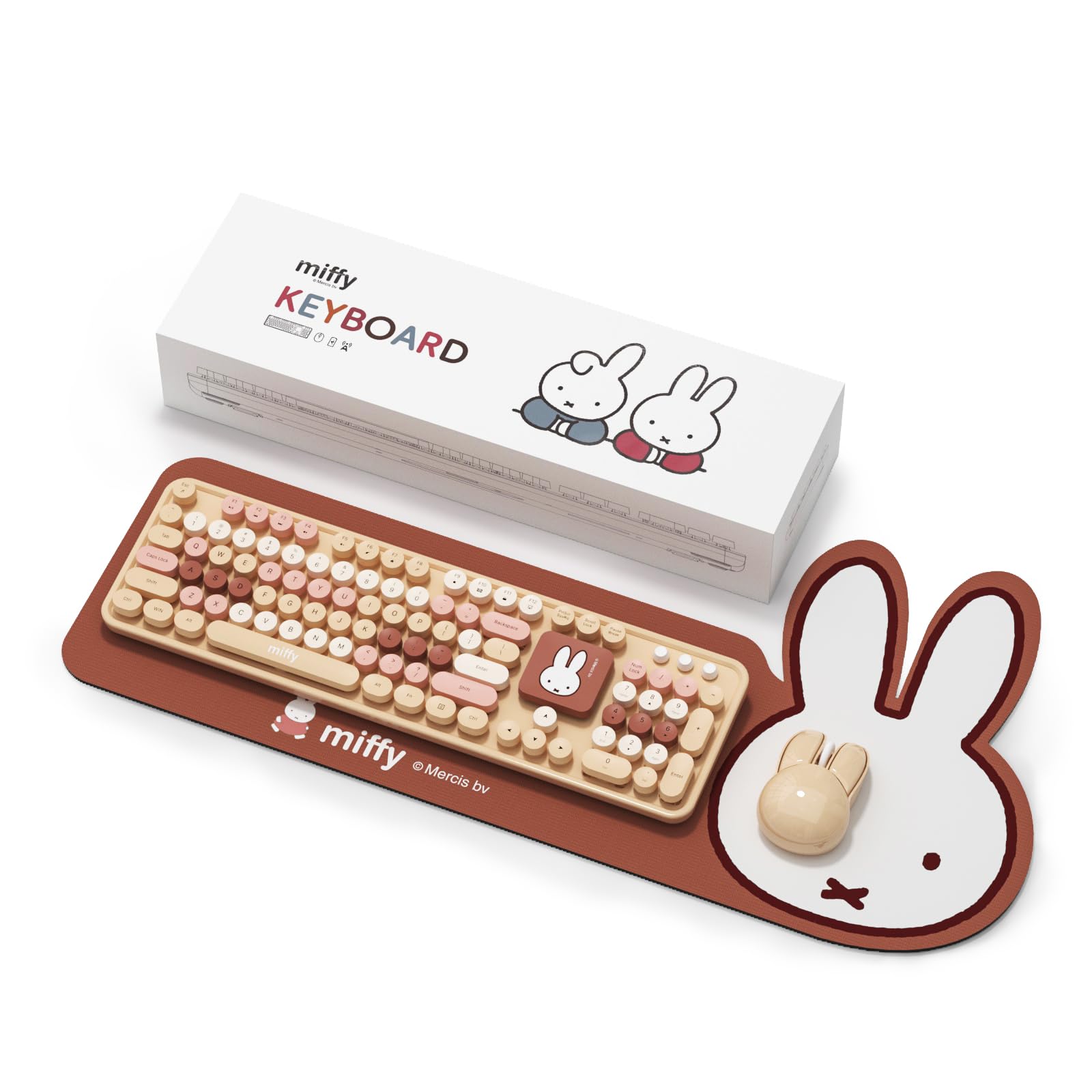 Miffy 104Key Wireless Keyboard & Mouse Combo with Large Milk Tea Colorful Desk Pad  Ergonomic Computer Accessories for Office/